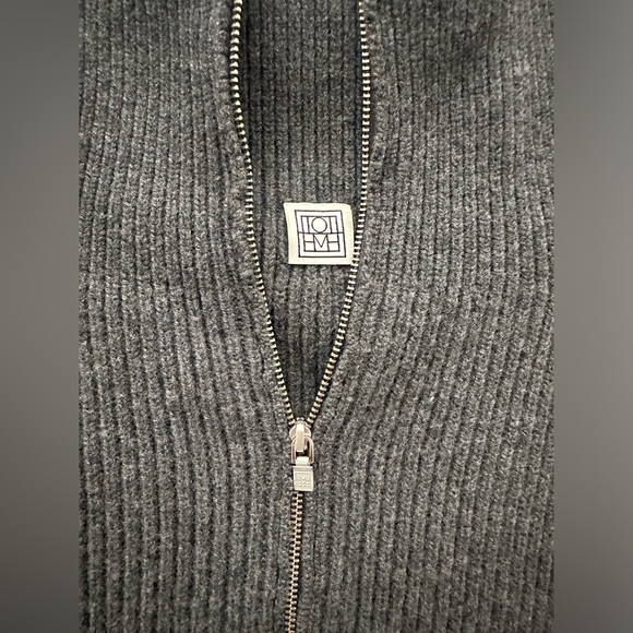 Toteme fisherman zipped wool blend roll neck sweater dark gray melange oversized - Picture 7 of 10